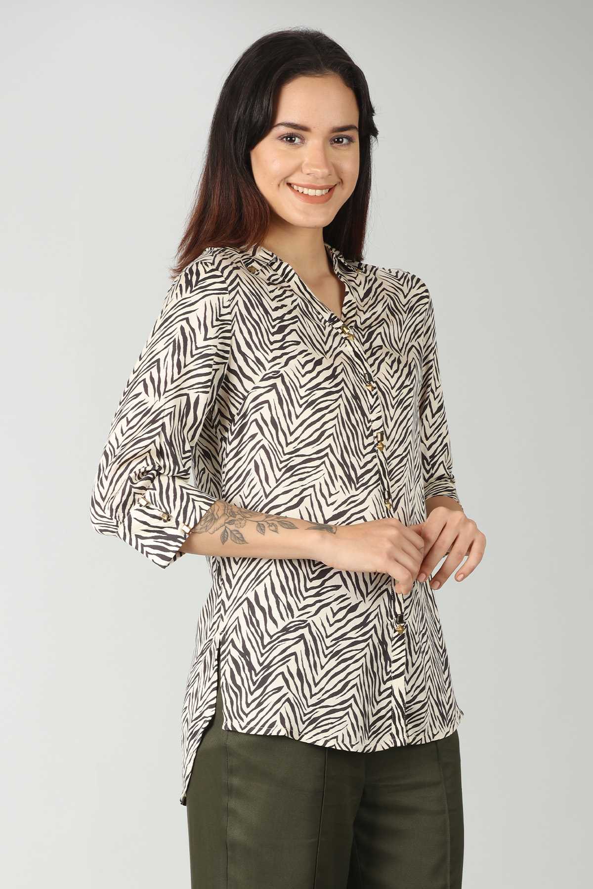 Printed Cream Shirt For Women