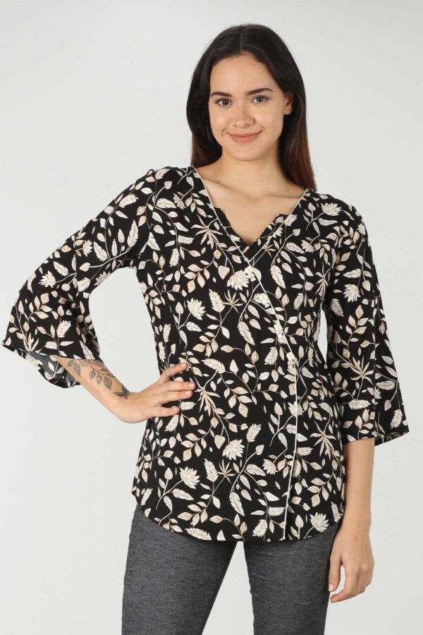 Black Floral Printed Top For Women