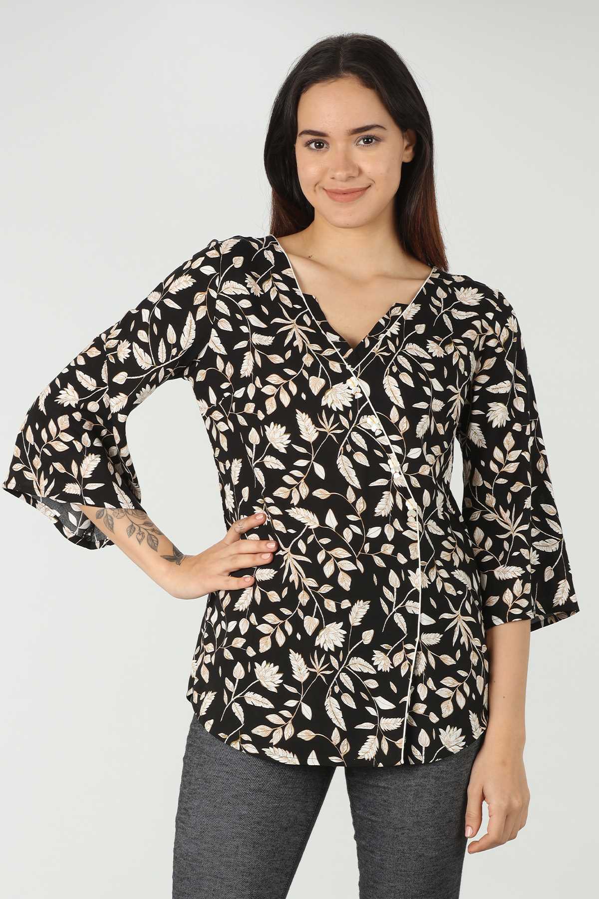 Black Floral Printed Top For Women