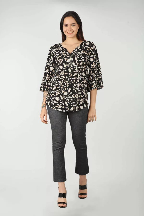 Black Floral Printed Top For Women
