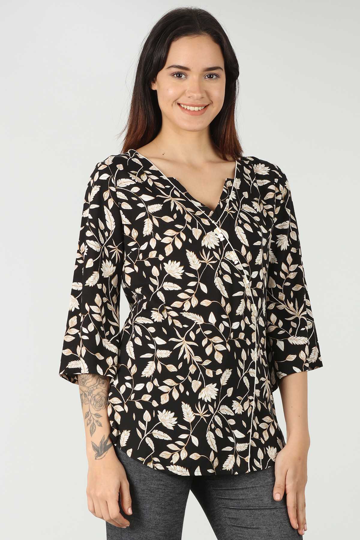 Black Floral Printed Top For Women