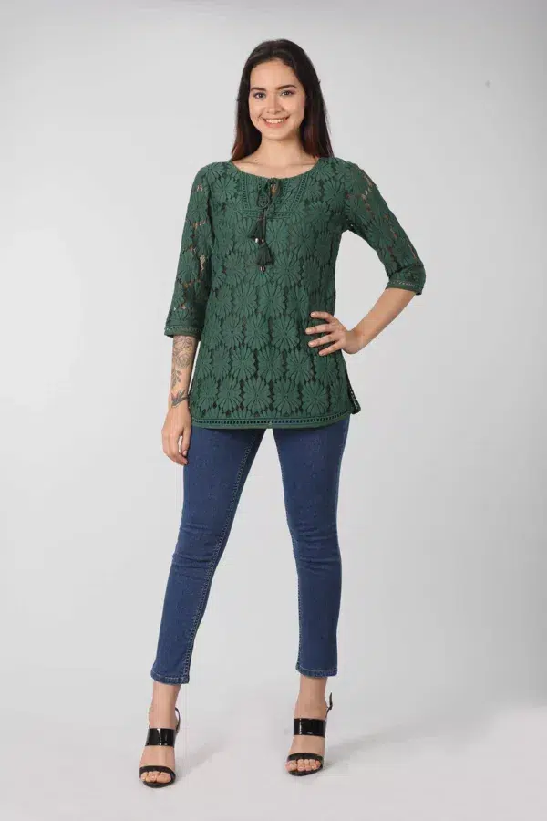 Lace Printed Green Top Ladies