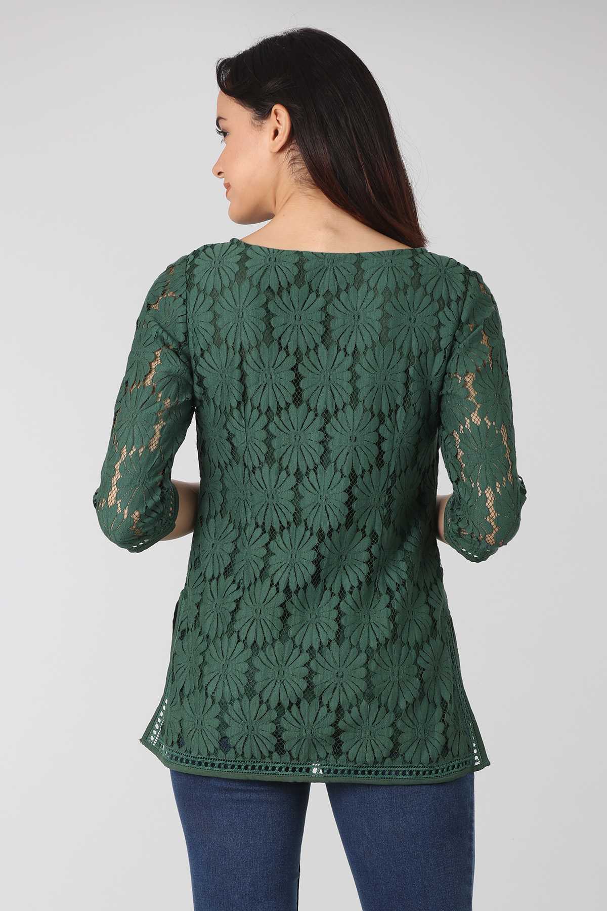 Lace Printed Green Top Ladies