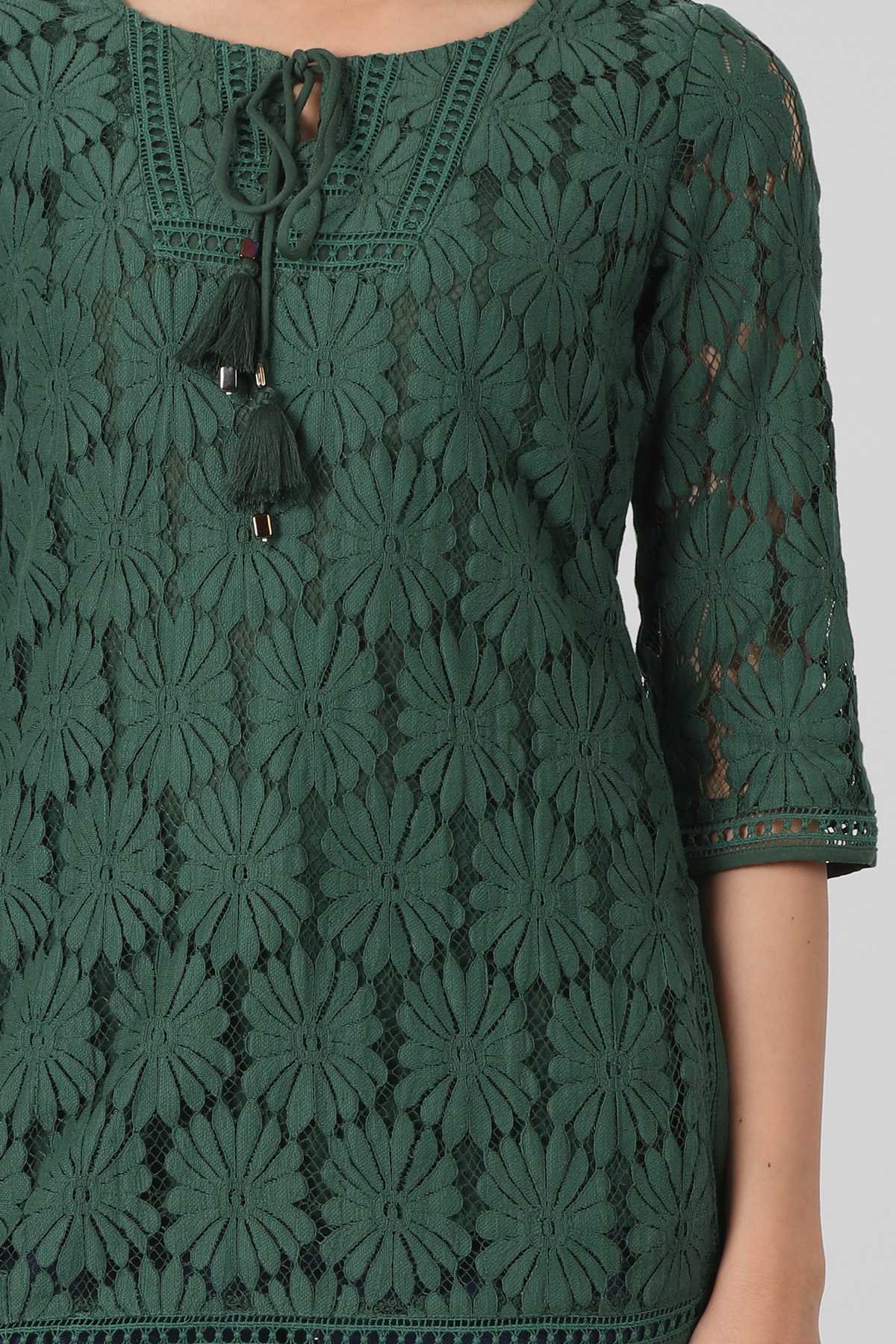 Lace Printed Green Top Ladies