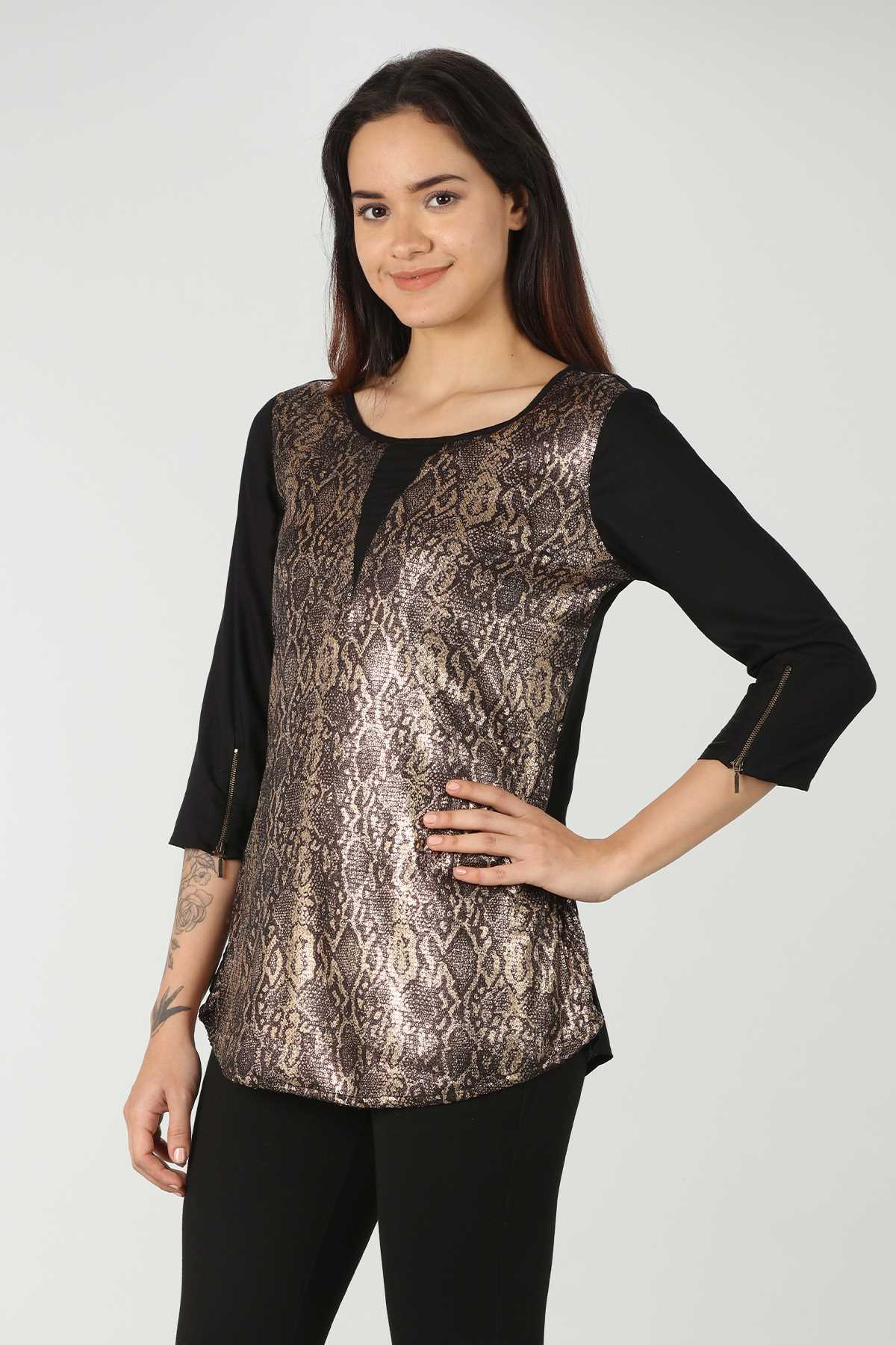 Snake Printed Black Top Women