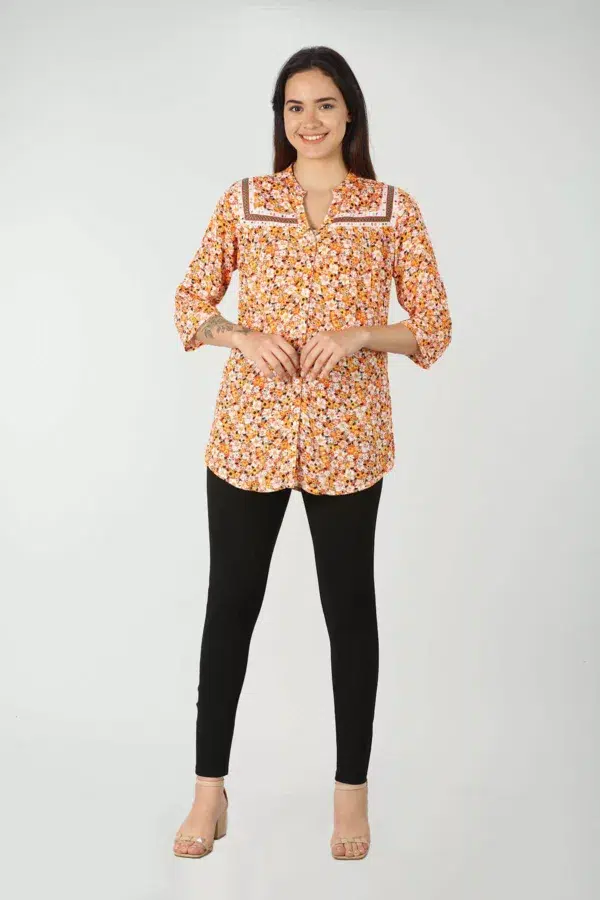 Printed Orange Tops For Women