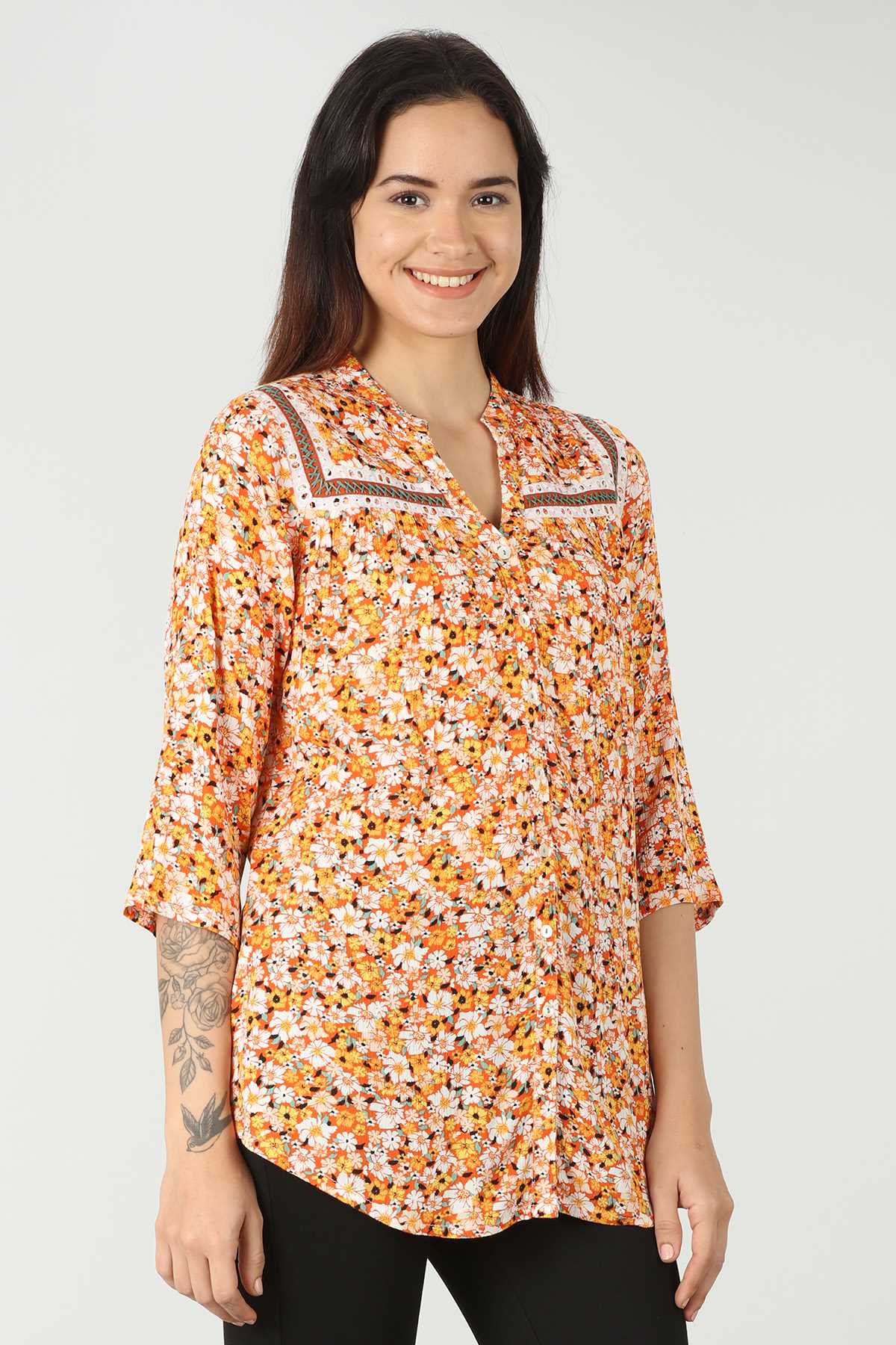 Printed Orange Tops For Women