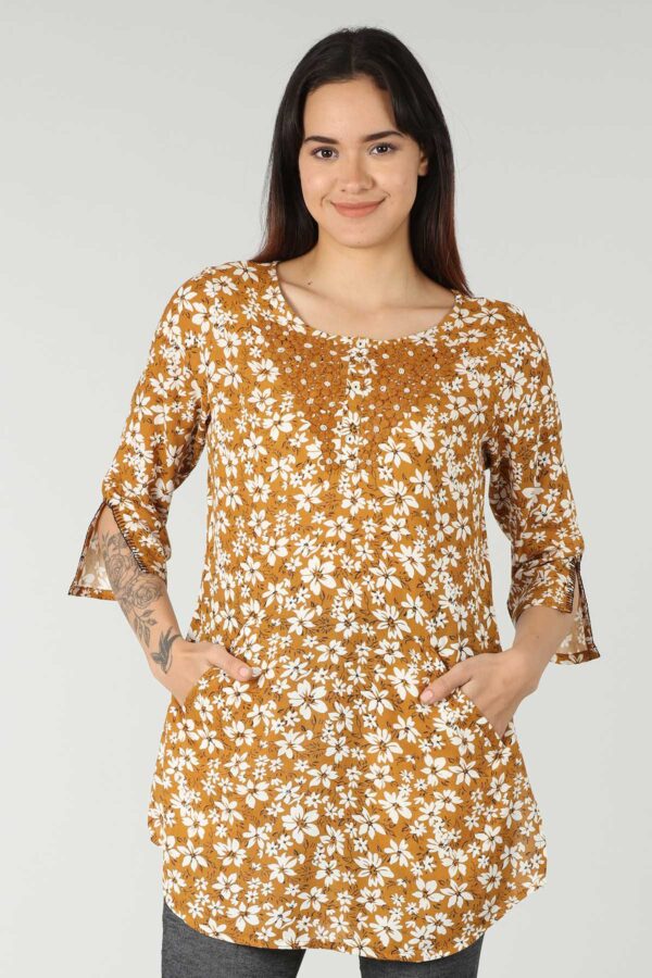 Printed Mustard Colour Top For Women