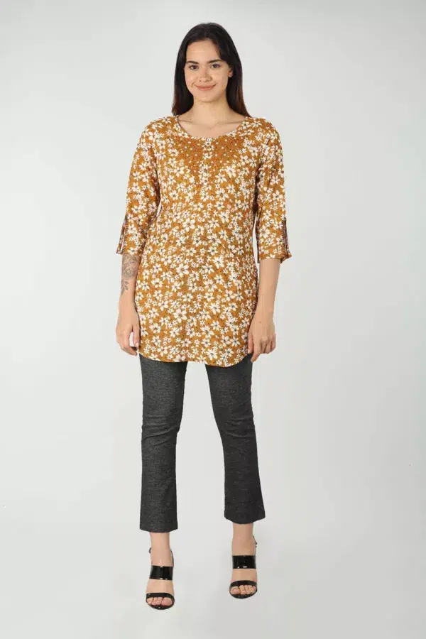Printed Mustard Colour Top For Women