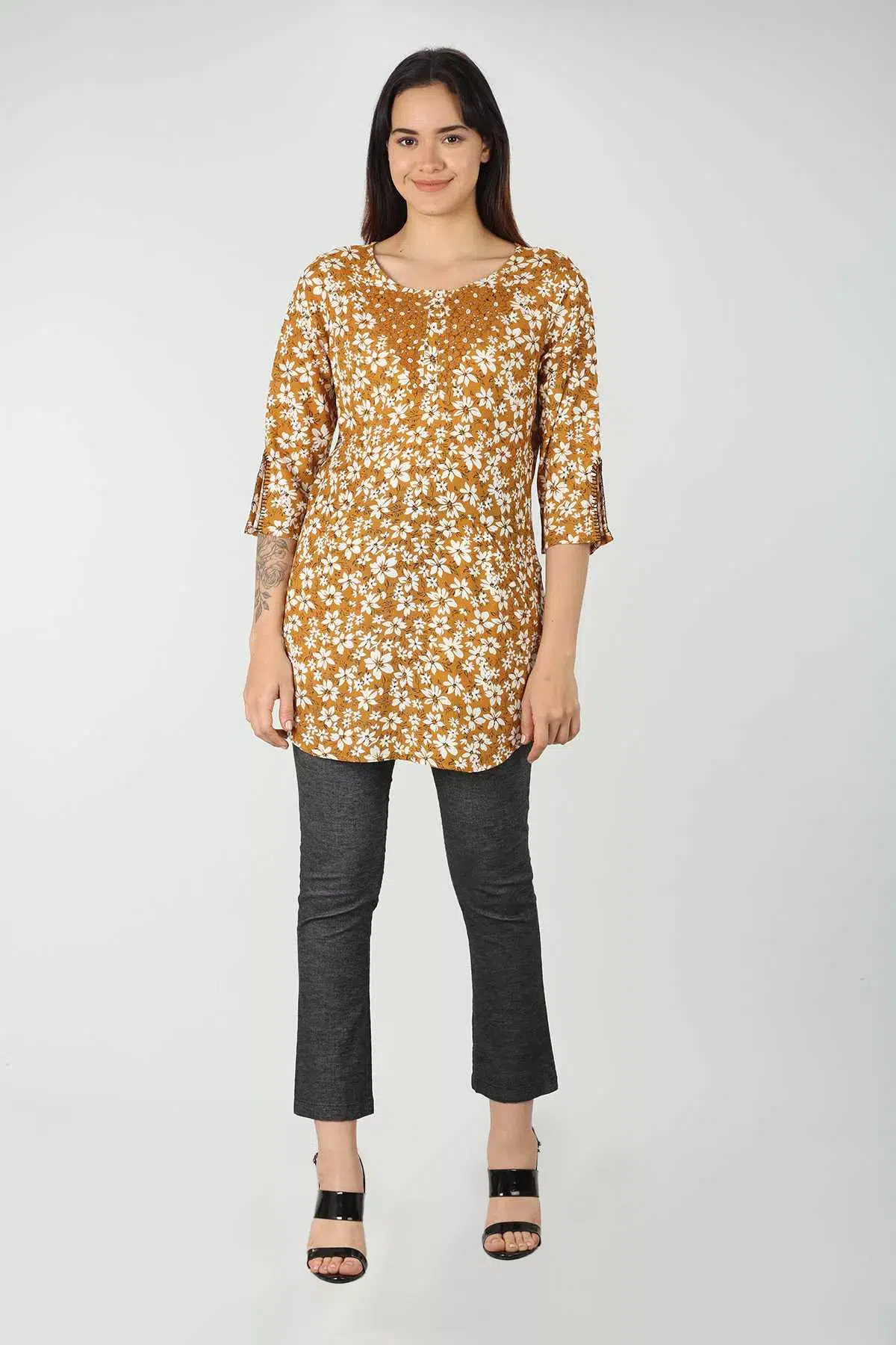 Printed Mustard Colour Top For Women