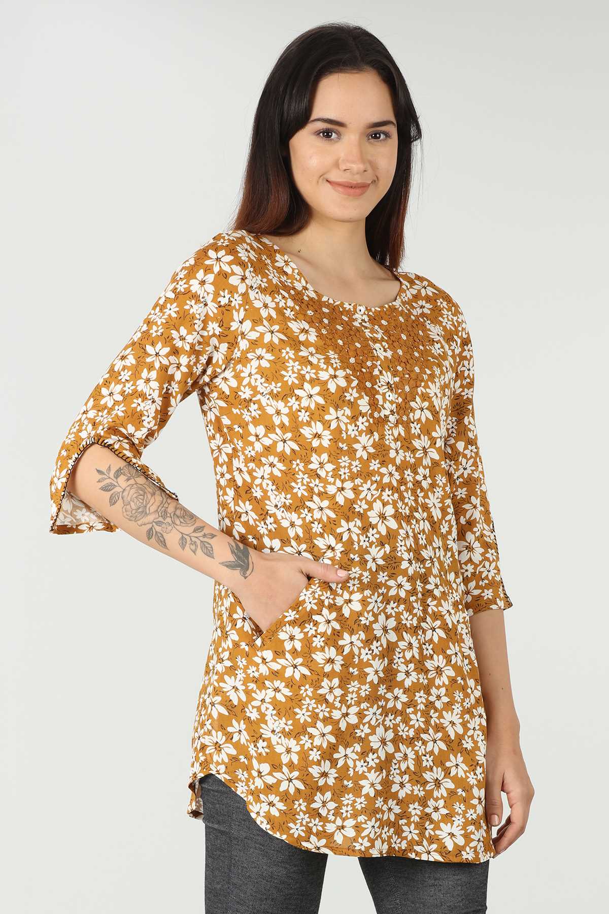 Printed Mustard Colour Top For Women