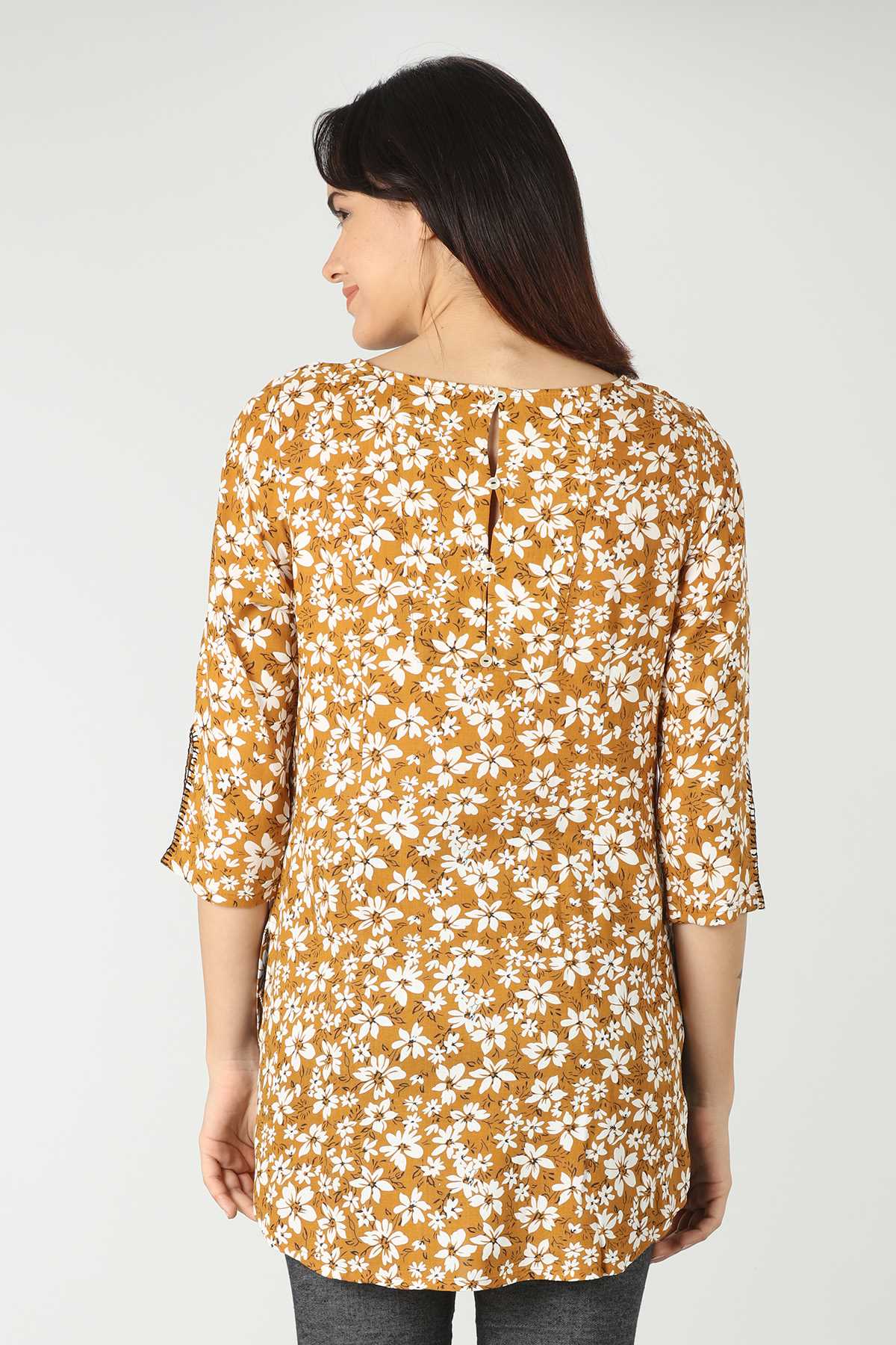 Printed Mustard Colour Top For Women
