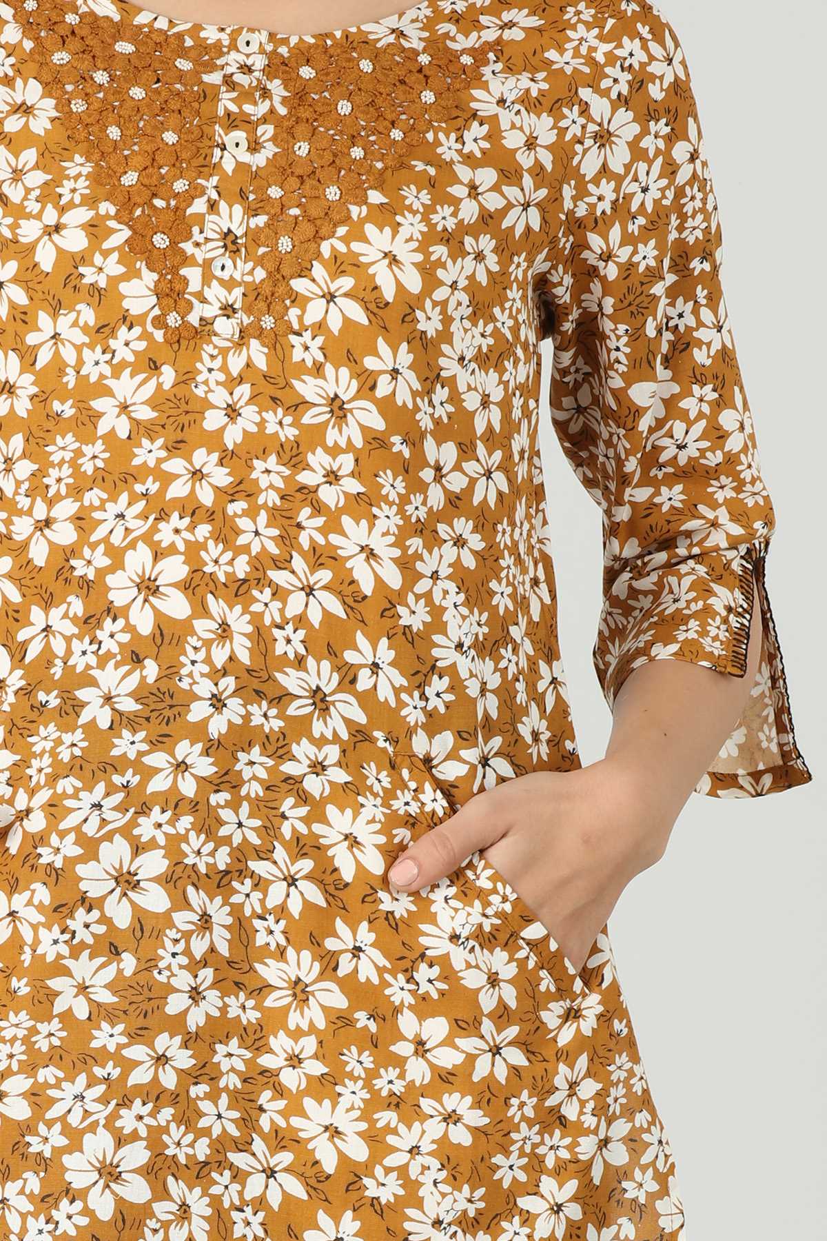 Printed Mustard Colour Top For Women