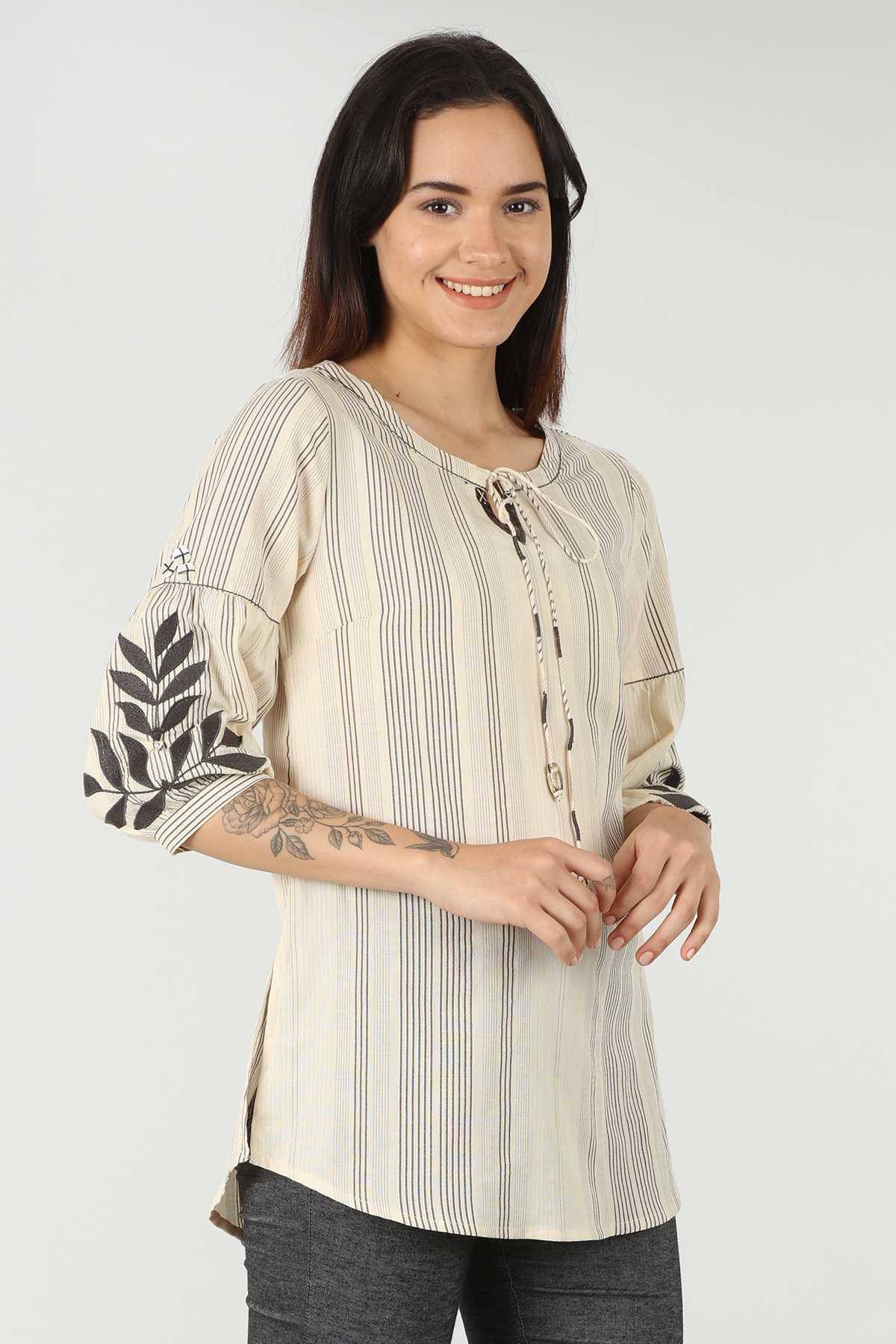 Striped Cream Top Women