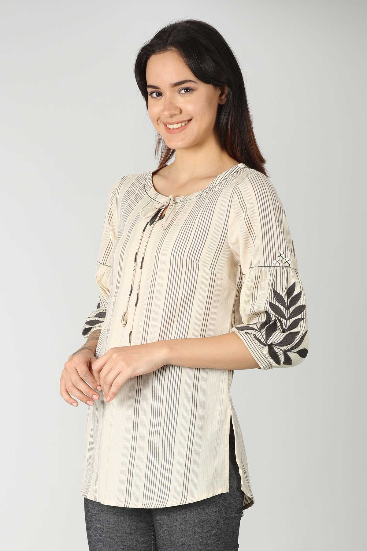 Striped Cream Top Women