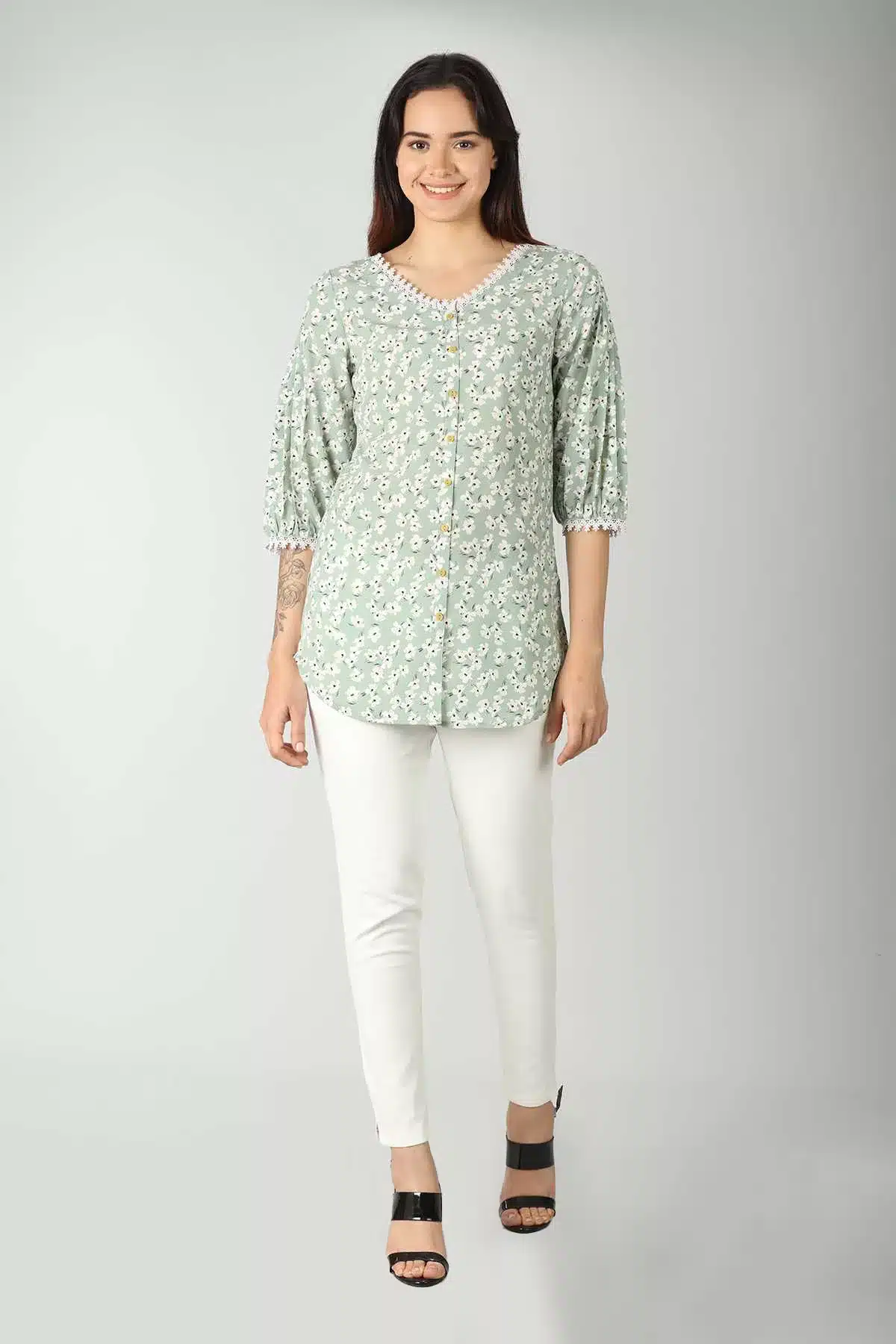 Printed Light Green Tops For Women