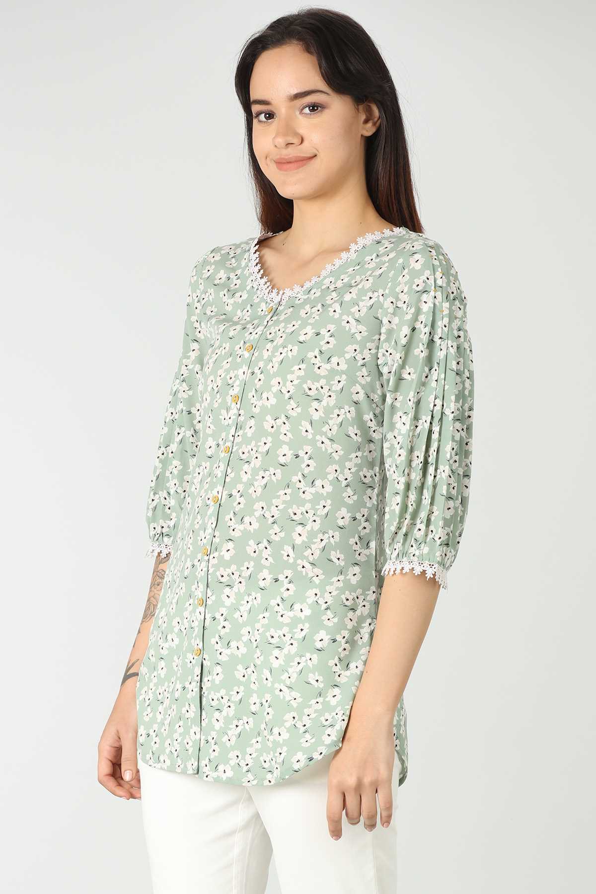 Printed Light Green Tops For Women