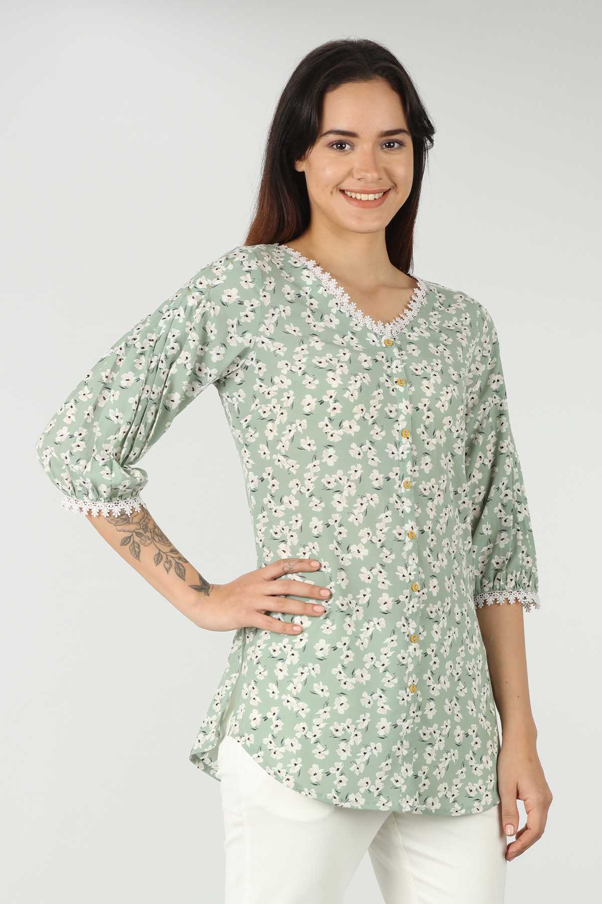 Printed Light Green Tops For Women