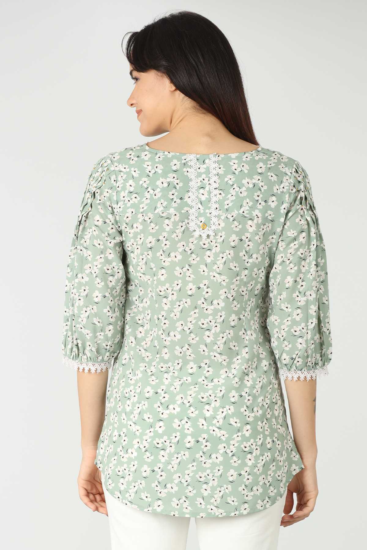 Printed Light Green Tops For Women