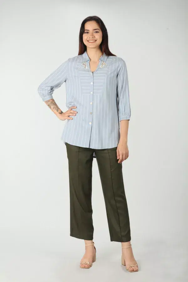 Blue Shirt With White Stripes For Women