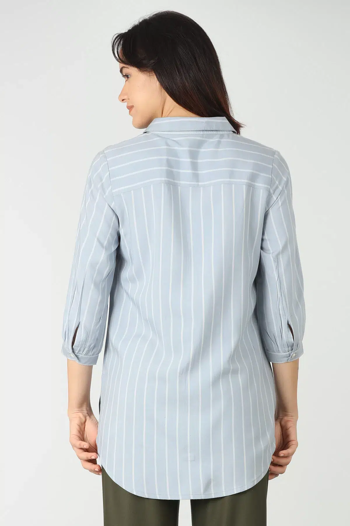 Blue Shirt With White Stripes For Women