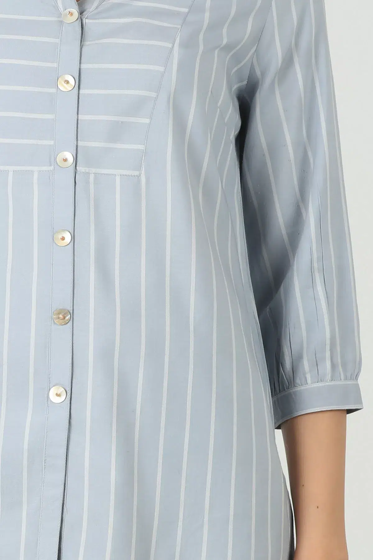 Blue Shirt With White Stripes For Women