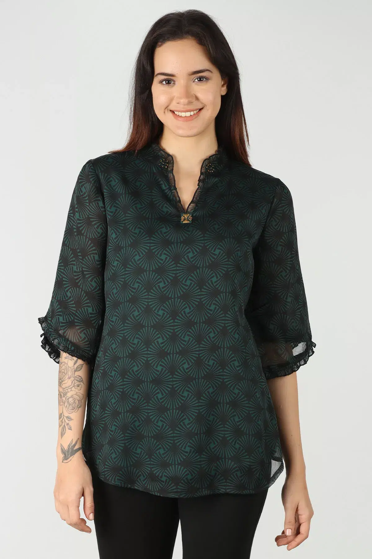 Printed Green Top For Ladies