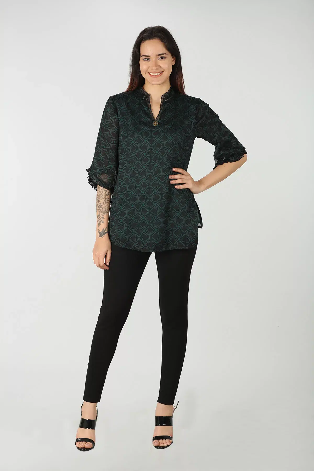 Printed Green Top For Ladies