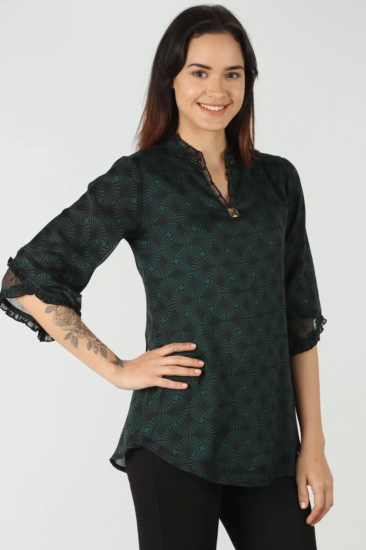 Printed Green Top For Ladies