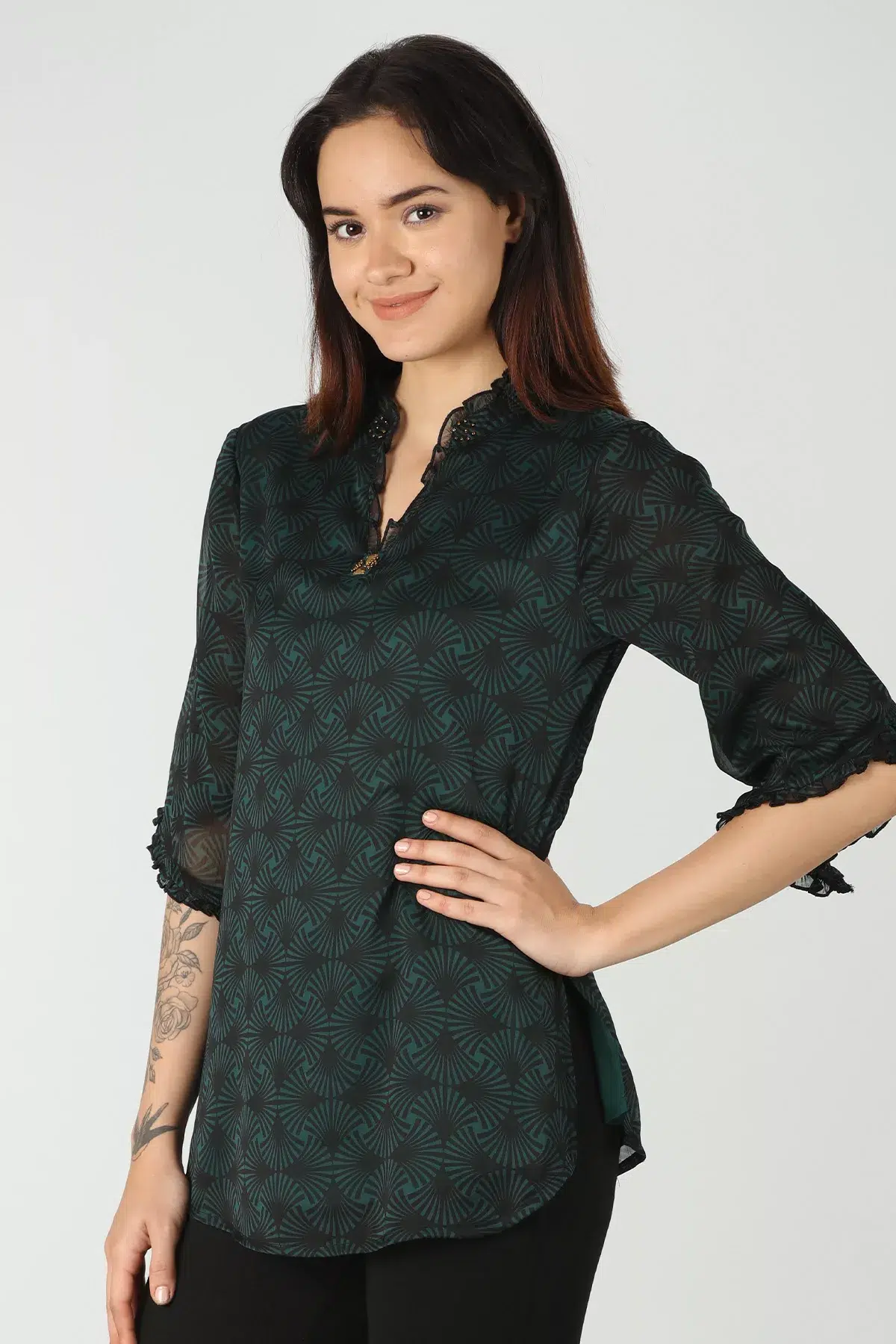 Printed Green Top For Ladies