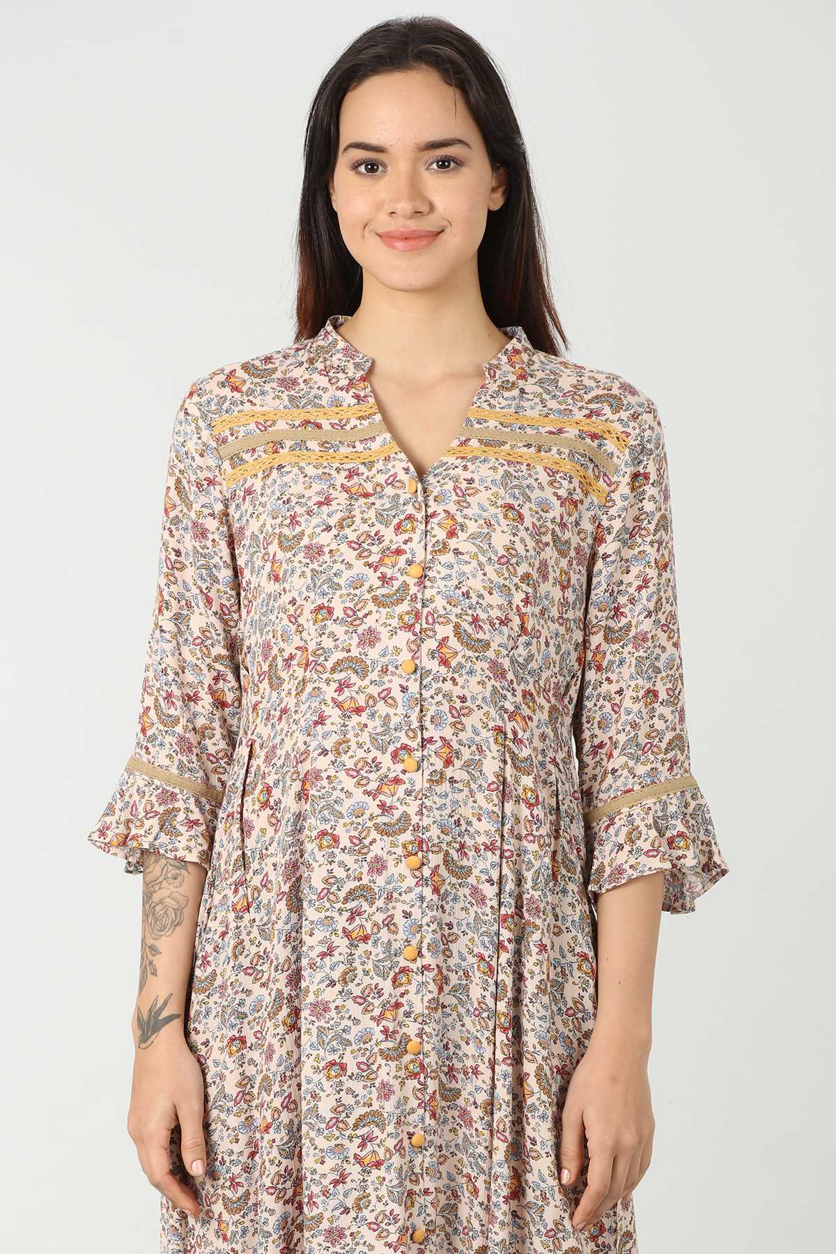 Printed Beige Dress Maxi For Women