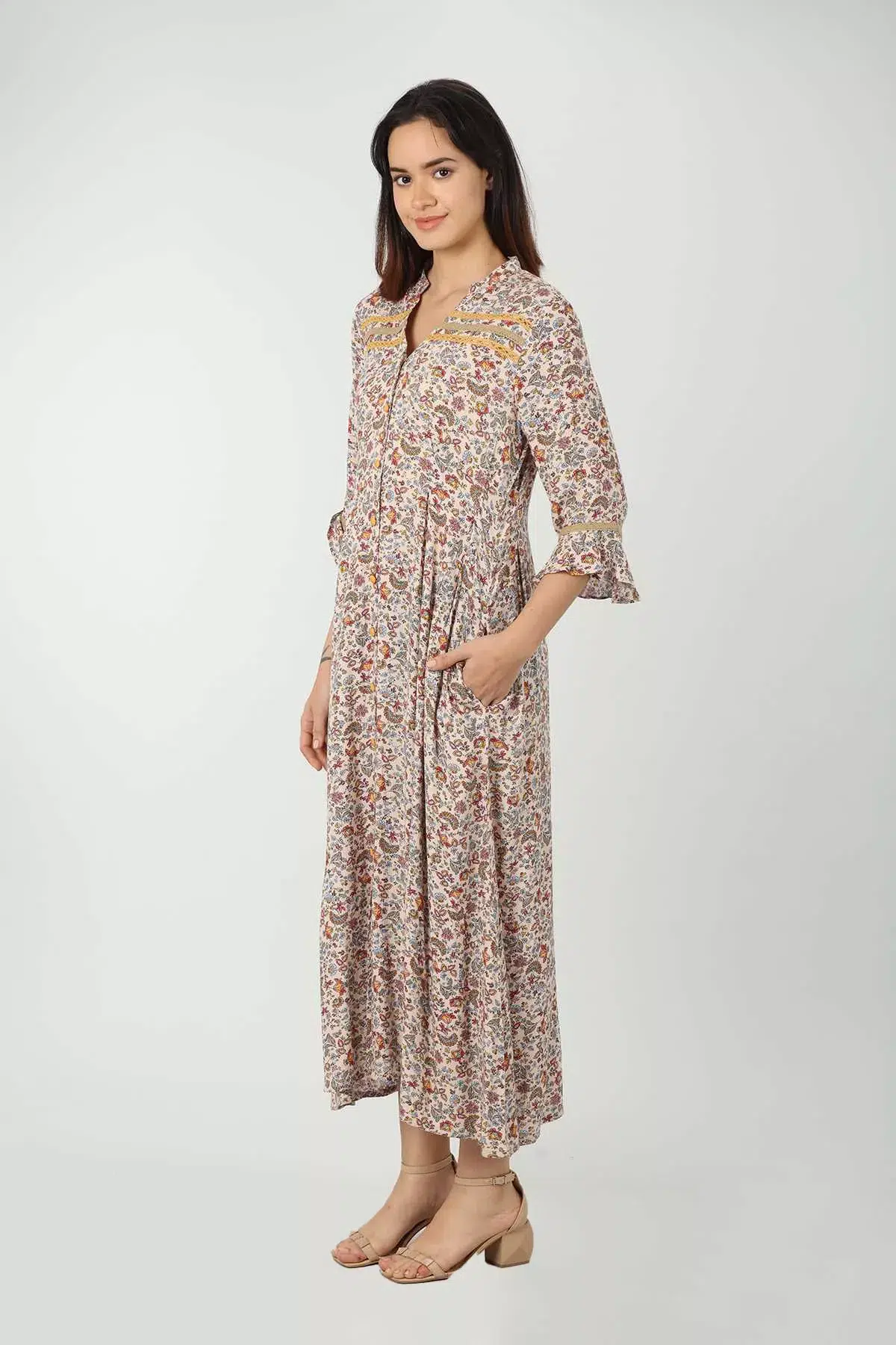 Printed Beige Dress Maxi For Women