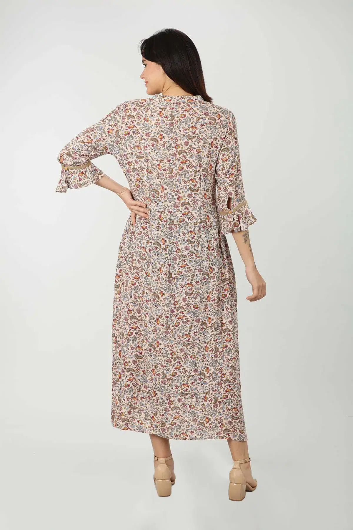 Printed Beige Dress Maxi For Women