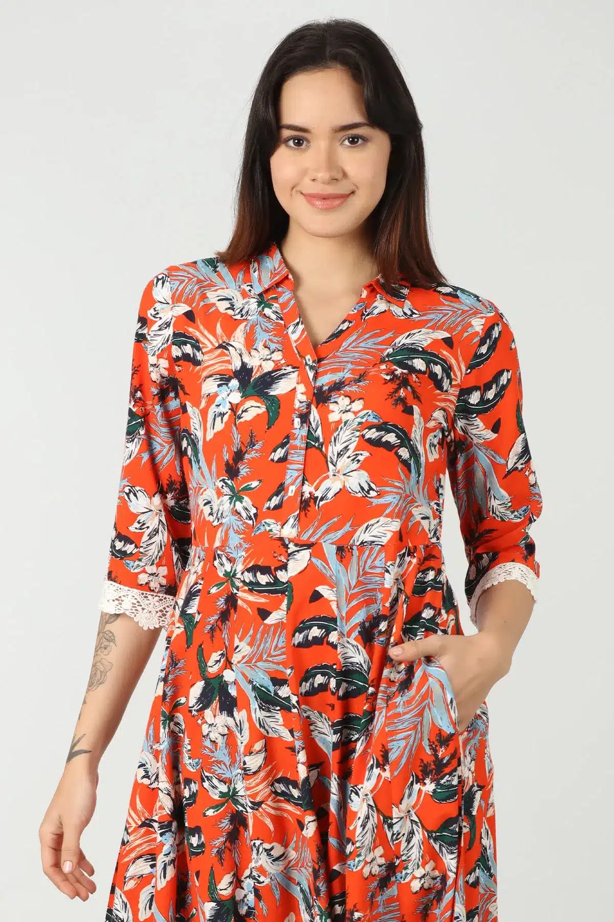 Printed Orange Dress Women