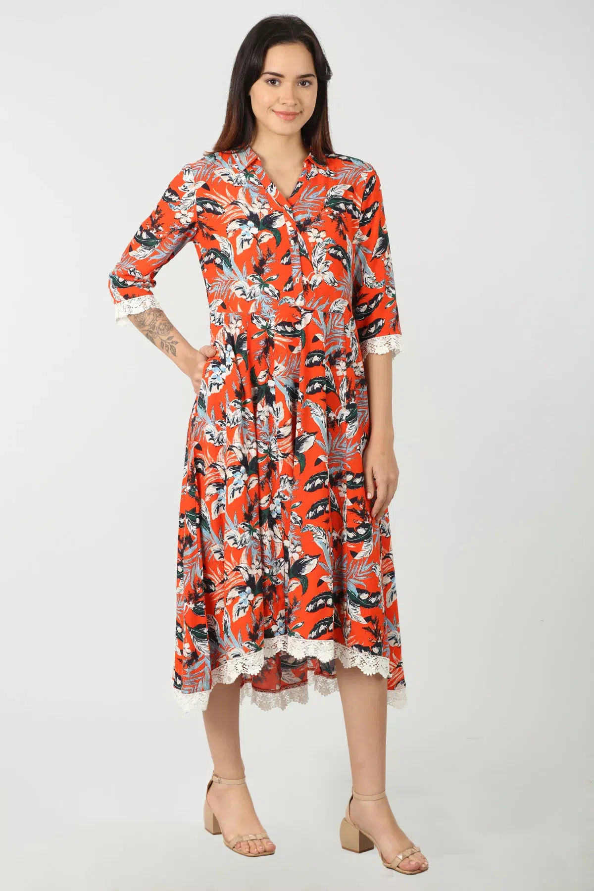Printed Orange Dress Women