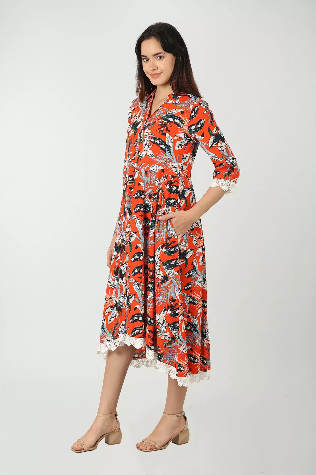 Printed Orange Dress Women