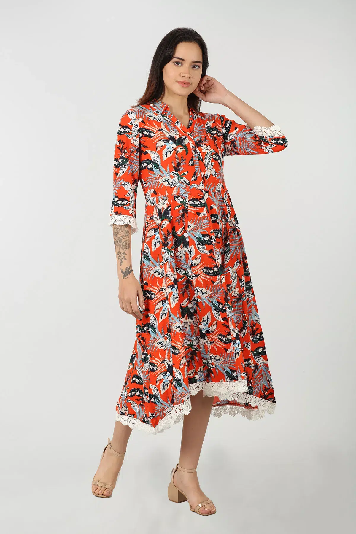 Printed Orange Dress Women
