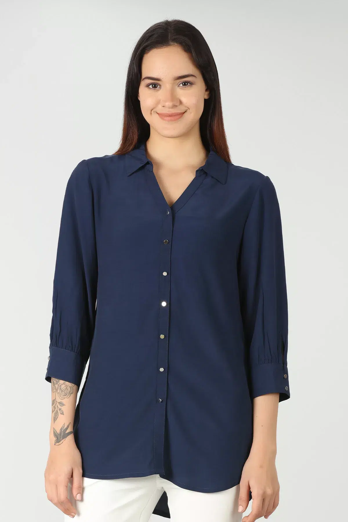 Plain Navy Blue Shirt For Women