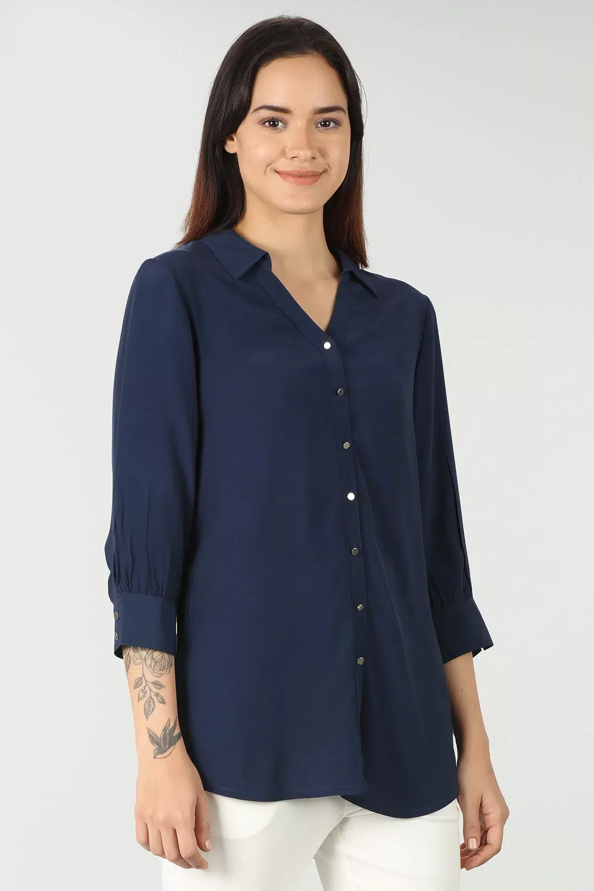 Plain Navy Blue Shirt For Women