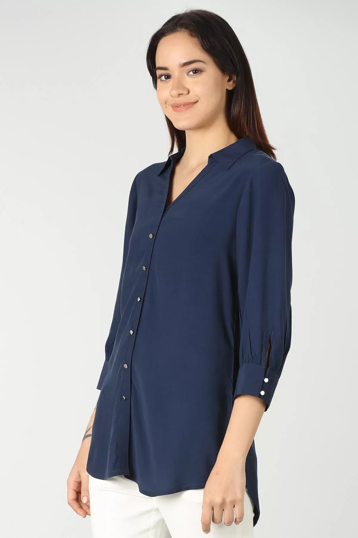 Plain Navy Blue Shirt For Women