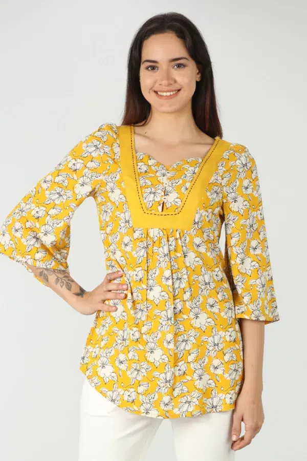 Printed Mustard Yellow Top For Women