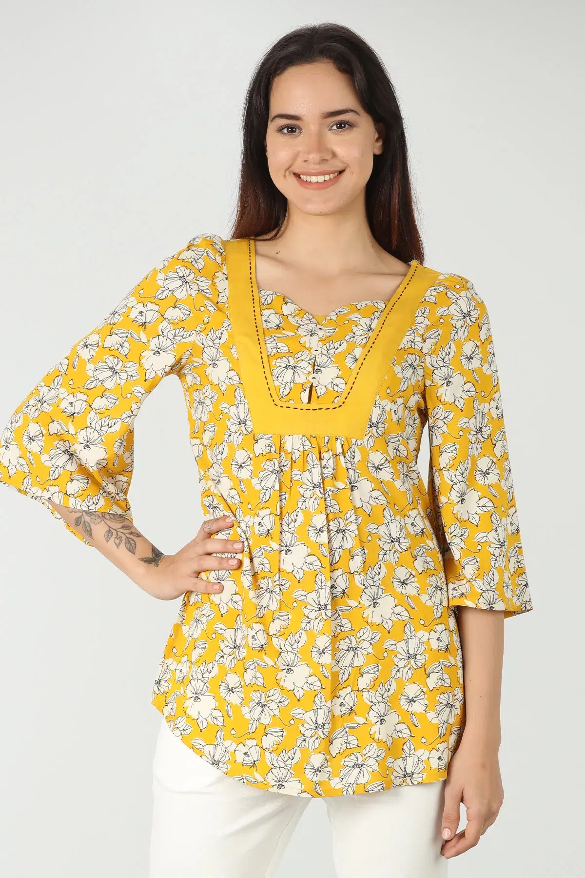 Printed Mustard Yellow Top For Women