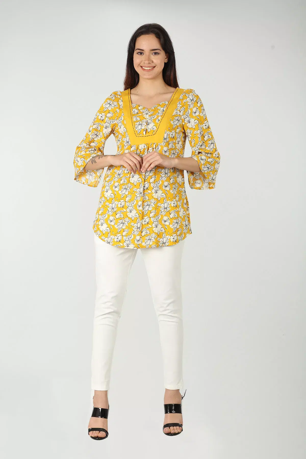 Printed Mustard Yellow Top For Women