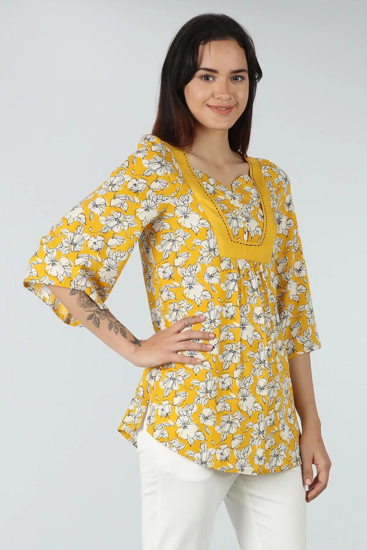 Printed Mustard Yellow Top For Women
