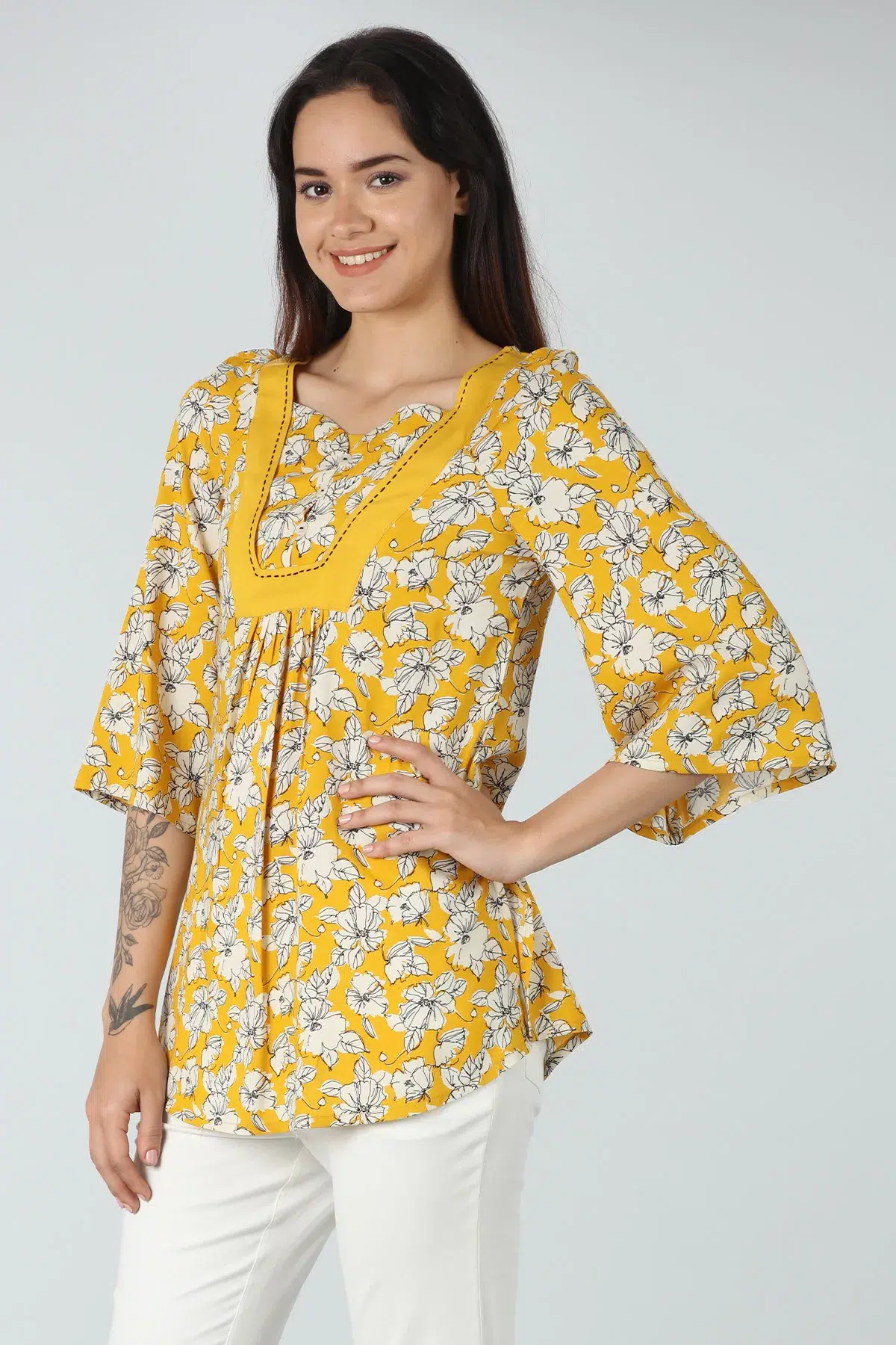 Printed Mustard Yellow Top For Women
