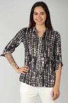 Dobby Printed Black Top For Ladies
