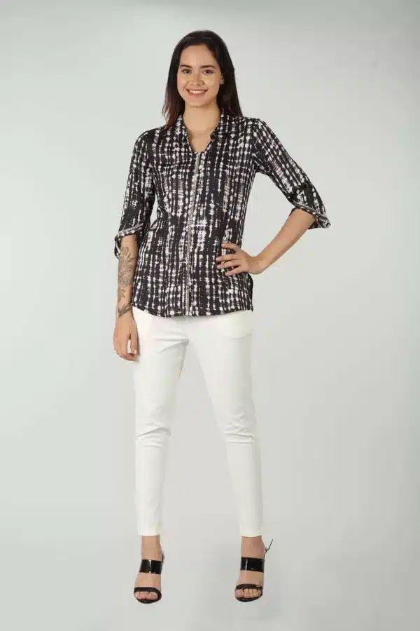 Dobby Printed Black Top For Ladies