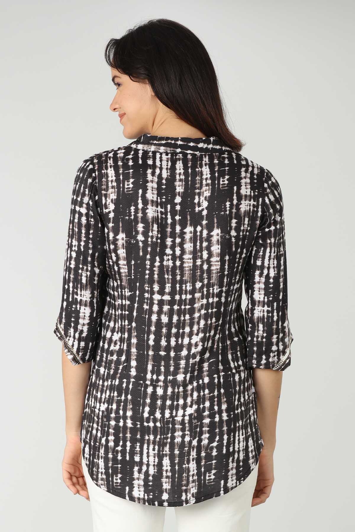 Dobby Printed Black Top For Ladies