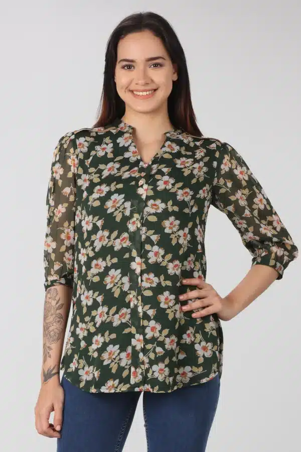 Printed Dark Green Top Women