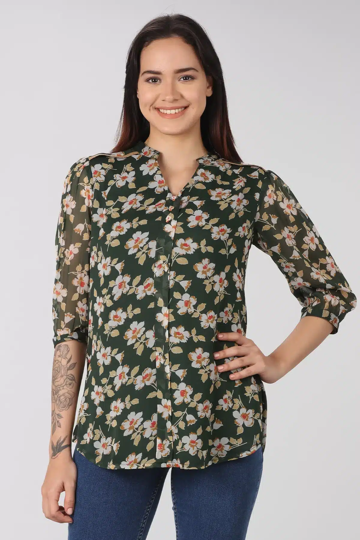 Printed Dark Green Top Women